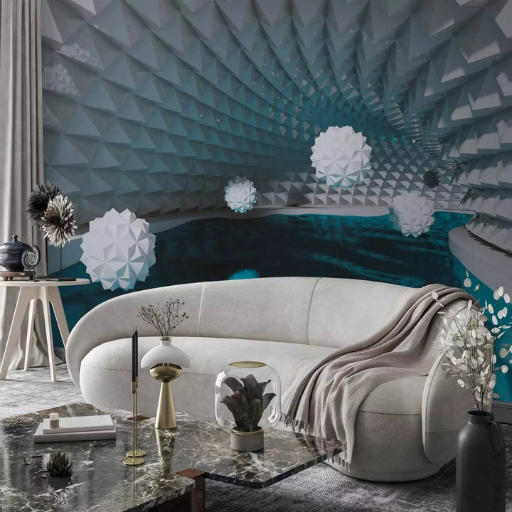 3D fototapetes - Abstrakcija ar tuneli, zilā krāsā - moderni Tapetenshop.lv