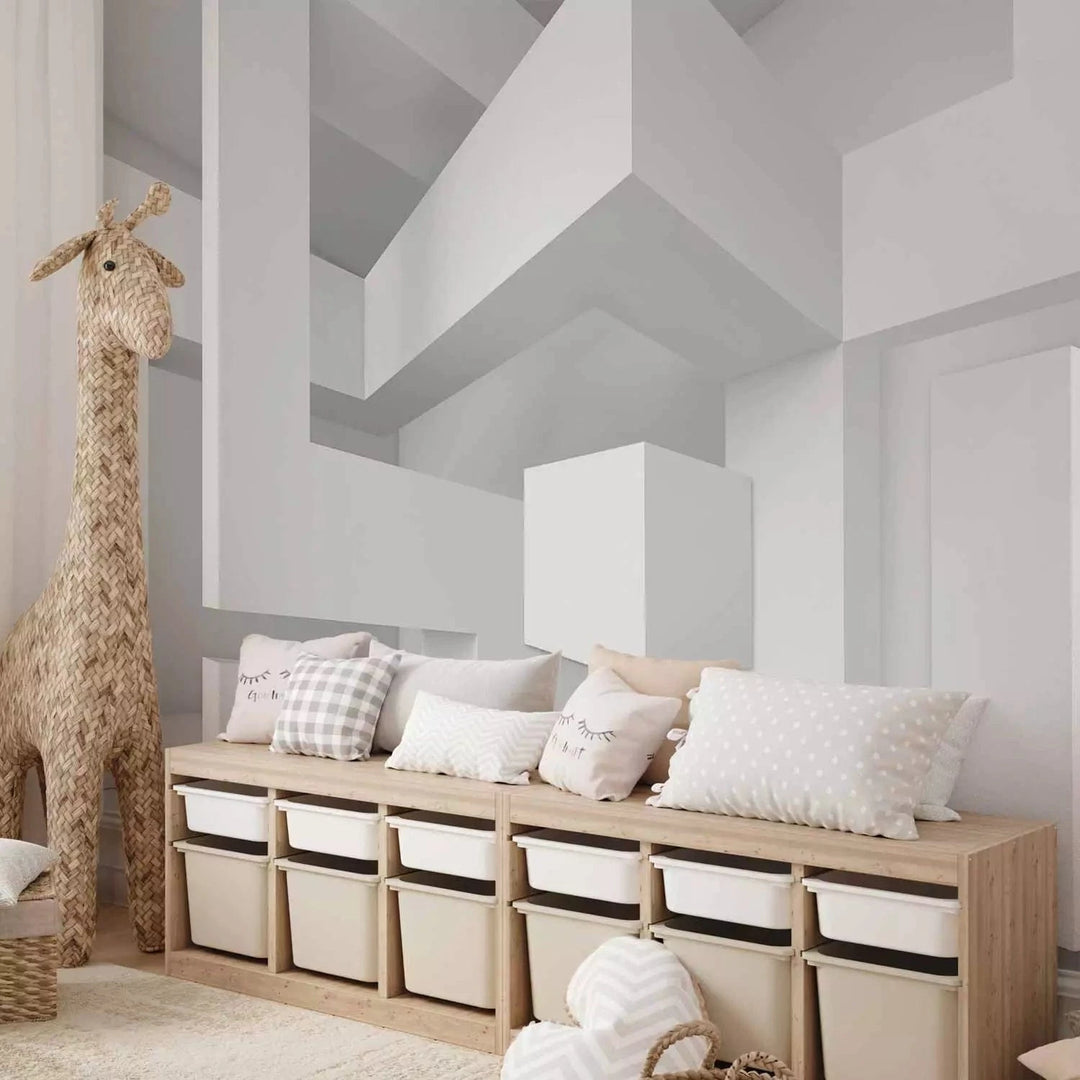 3D fototapetes ar perspektīvu - Balta ģeometrija, 97029 Tapetenshop.lv