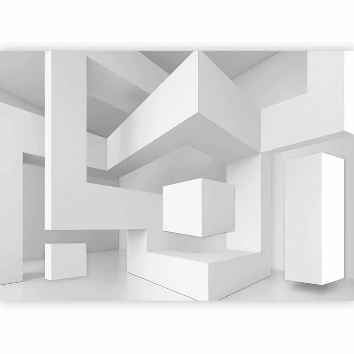 3D fototapetes ar perspektīvu - Balta ģeometrija, 97029 Tapetenshop.lv