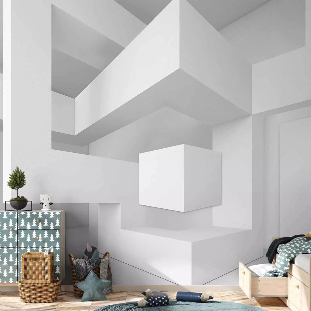 3D fototapetes ar perspektīvu - Balta ģeometrija, 97029 Tapetenshop.lv