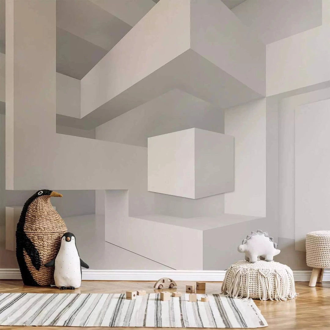 3D fototapetes ar perspektīvu - Balta ģeometrija, 97029 Tapetenshop.lv