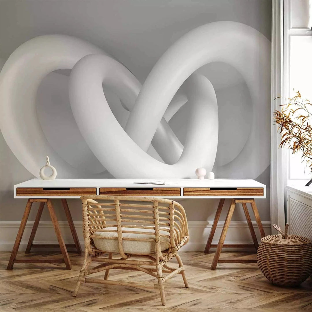 3D fototapetes ar perspektīvu baltā un pelēkā krāsā, 97038 Tapetenshop.lv