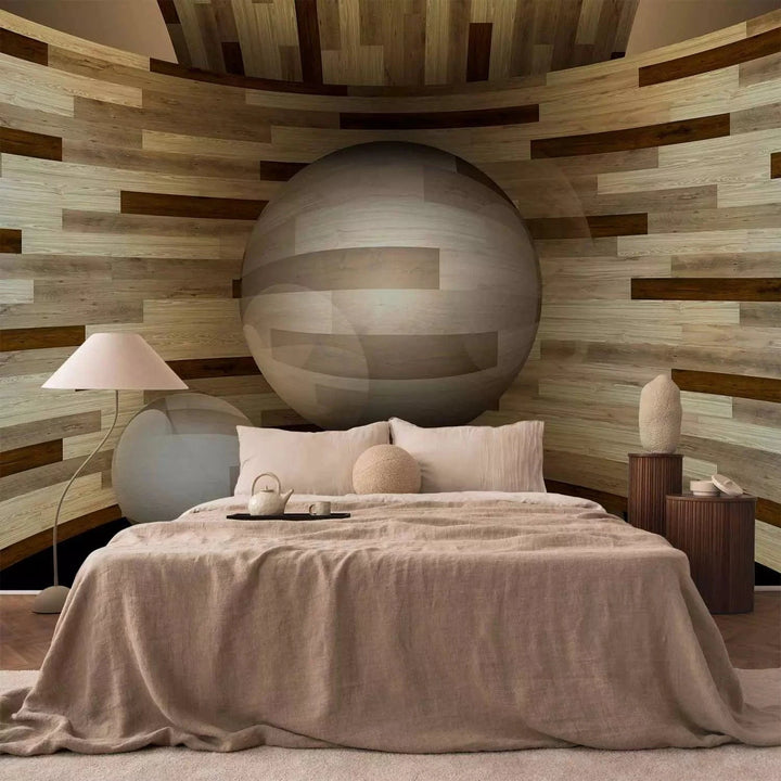 3D fototapetes ar perspektīvu - Koka sfēra, 97057 Tapetenshop.lv