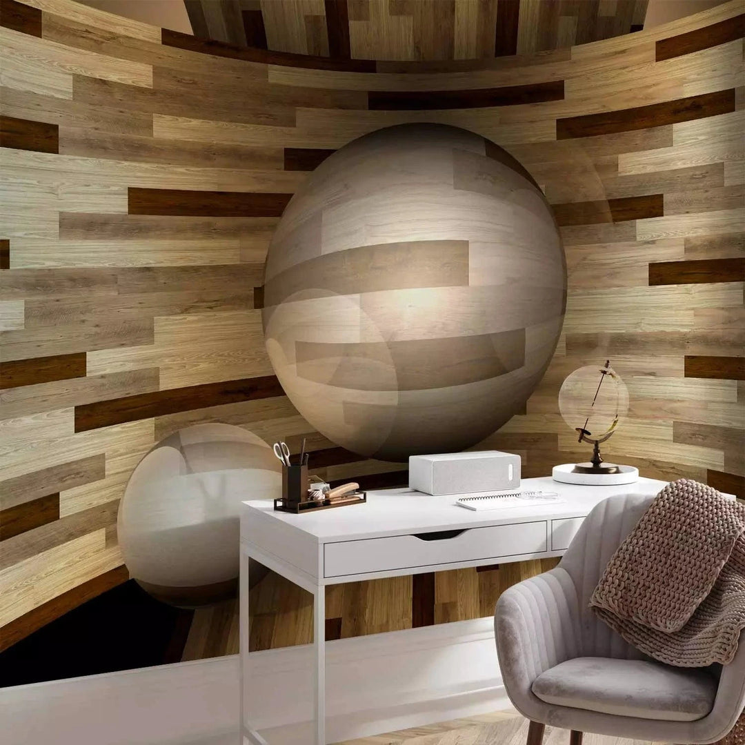 3D fototapetes ar perspektīvu - Koka sfēra, 97057 Tapetenshop.lv