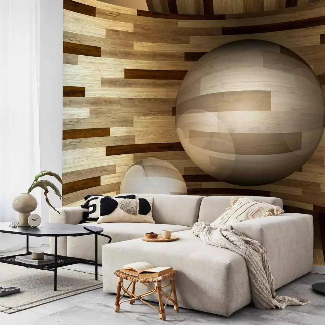 3D fototapetes ar perspektīvu - Koka sfēra, 97057 Tapetenshop.lv