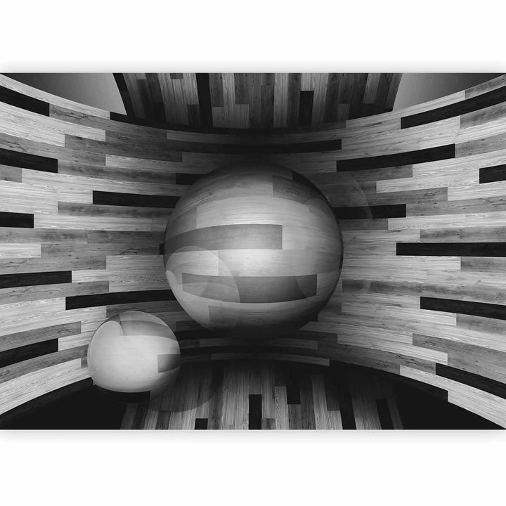 3D fototapetes ar perspektīvu - Pelēka koka sfēra, 97060 Tapetenshop.lv