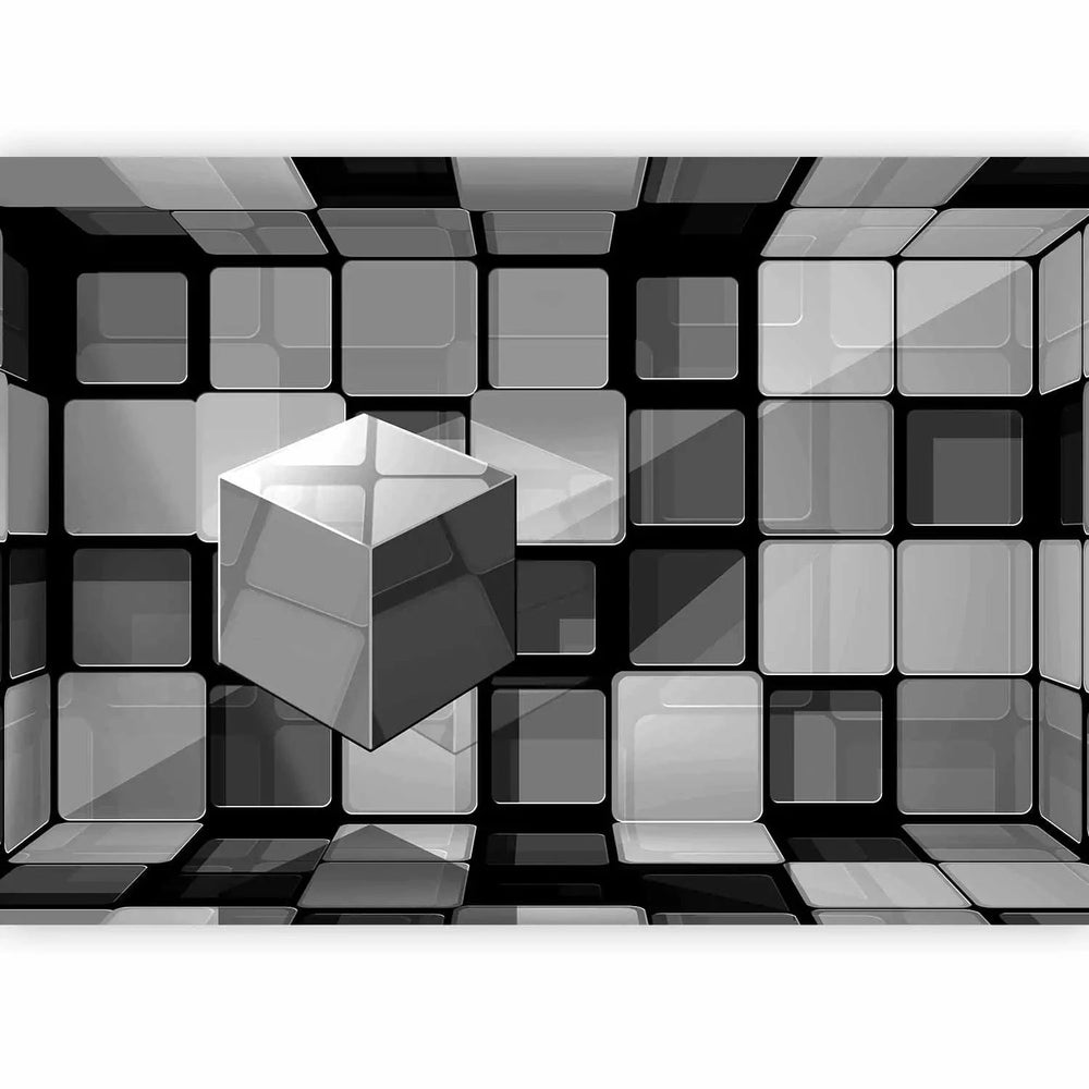 3D fototapetes ar perspektīvu - Rubika kubs pelēkā krāsā, 96734 Tapetenshop.lv
