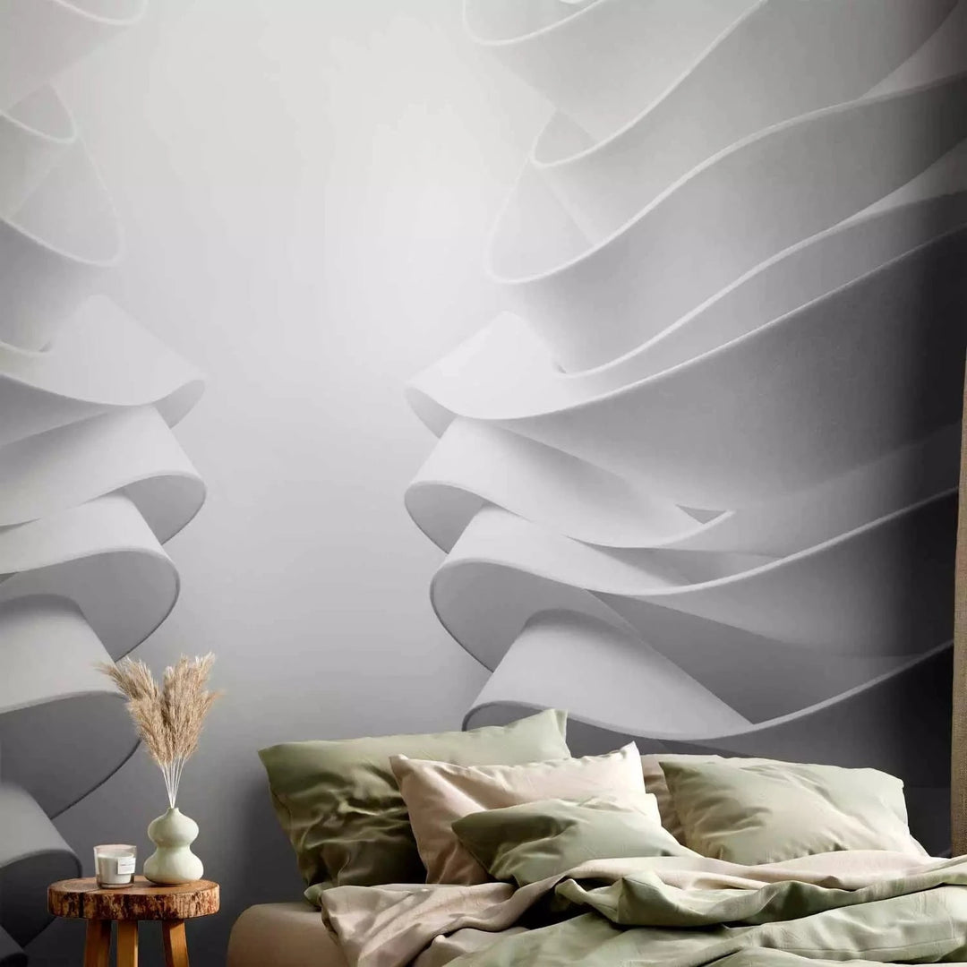 3D fototapetes - Balta lente - trīsdimensiju kompozīcija baltā un pelēkā krāsā, 138846 Tapetenshop.lv