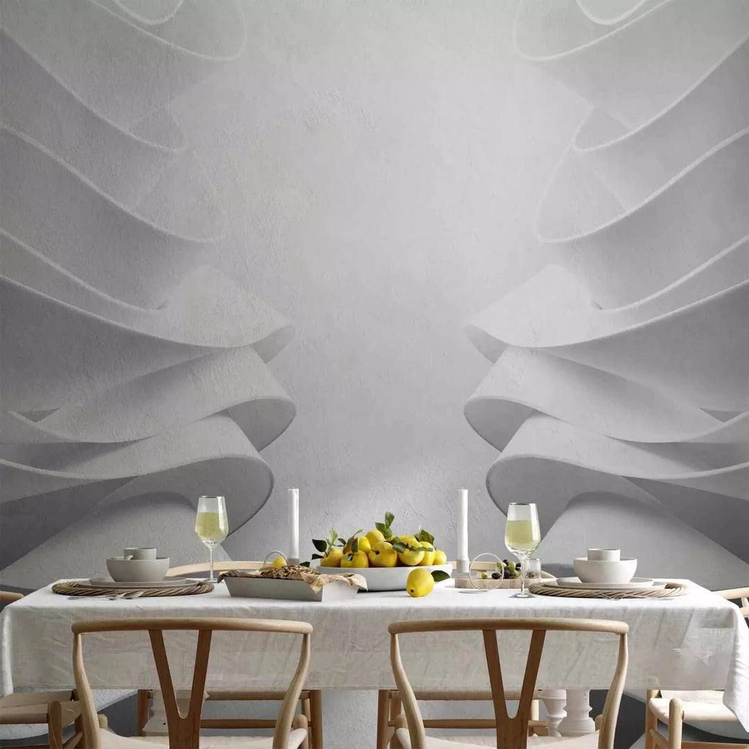 3D fototapetes - Balta lente - trīsdimensiju kompozīcija baltā un pelēkā krāsā, 138846 Tapetenshop.lv