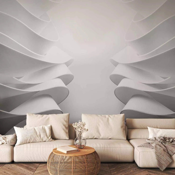 3D fototapetes - Balta lente - trīsdimensiju kompozīcija baltā un pelēkā krāsā, 138846 Tapetenshop.lv