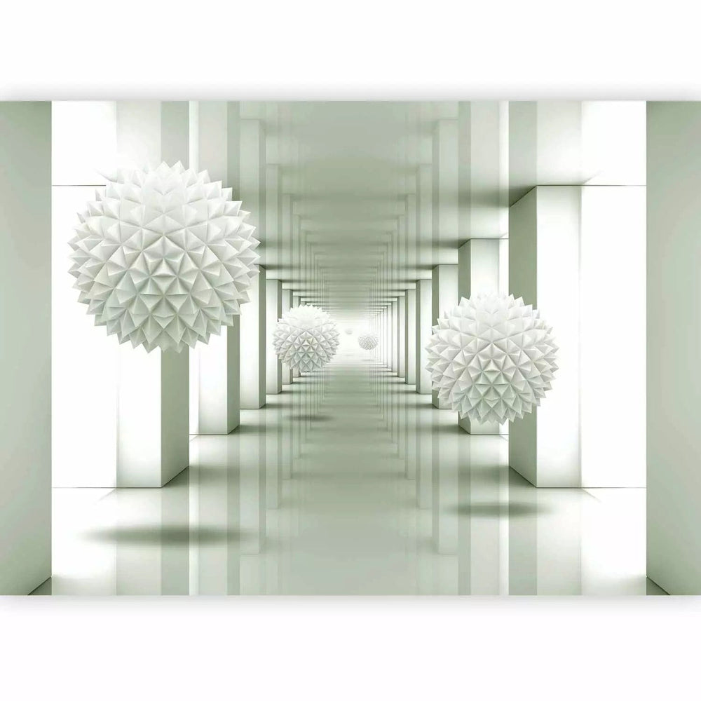 3D Fototapetes - Abstrakts ar tuneli, kolonnām un ģeometriskām sfērām G-ART