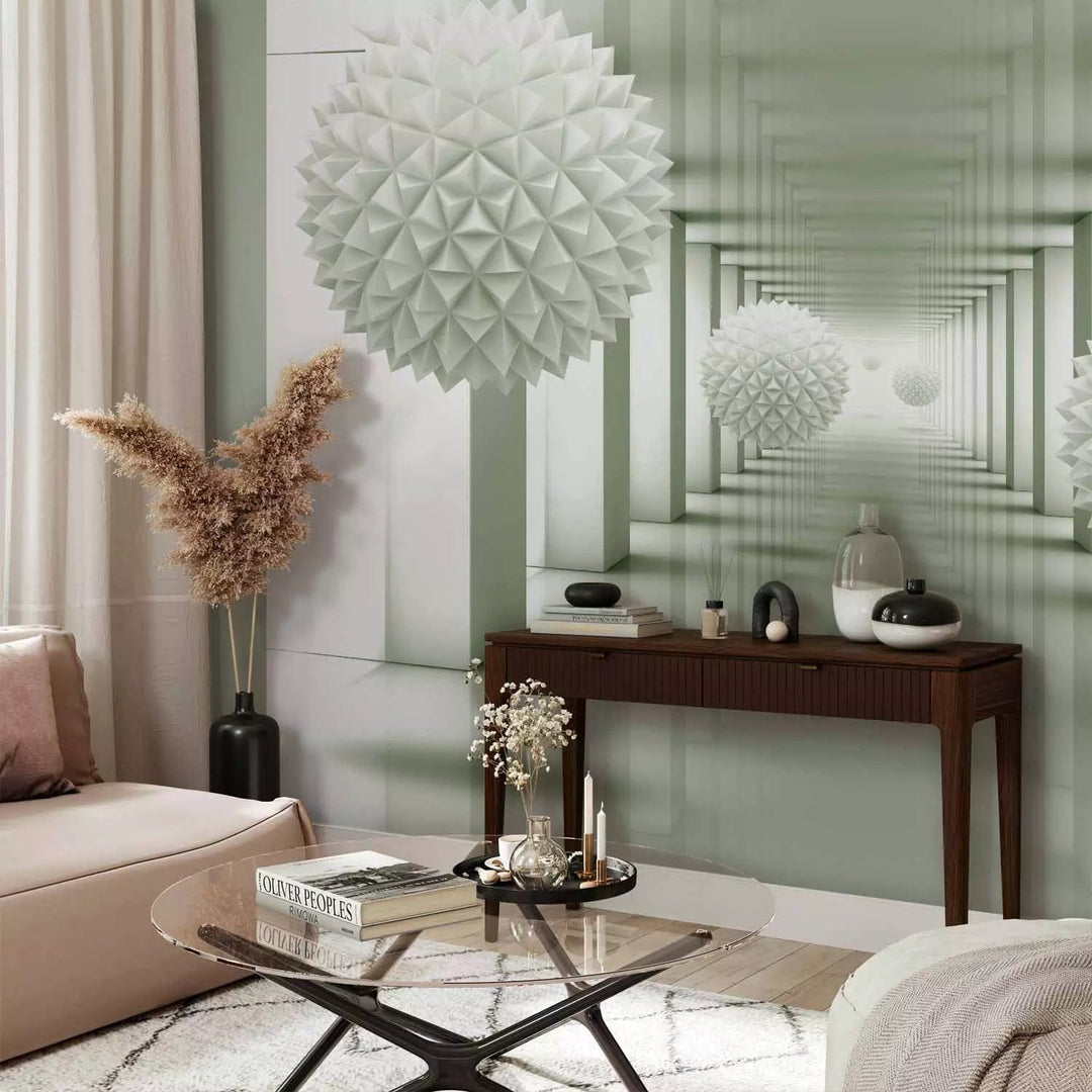 3D Fototapetes - Abstrakts ar tuneli, kolonnām un ģeometriskām sfērām G-ART