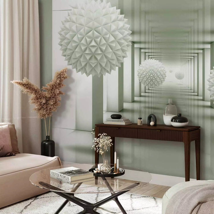 3D Fototapetes - Abstrakts ar tuneli, kolonnām un ģeometriskām sfērām G-ART