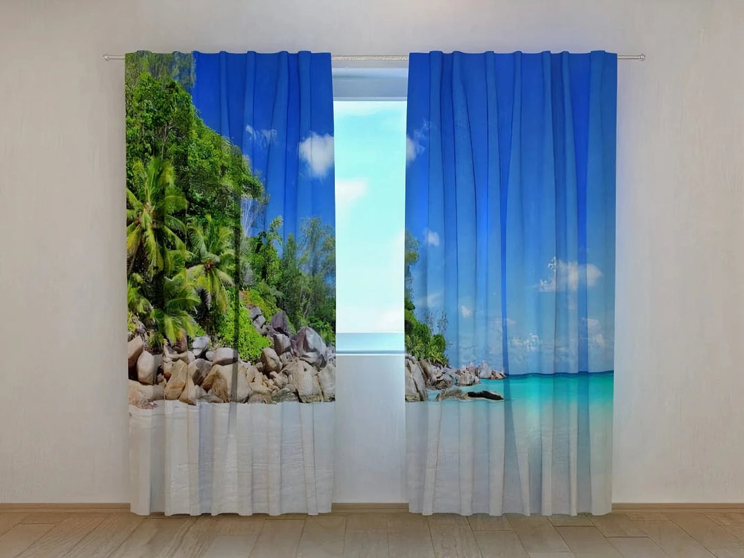 Aizkari ar Seišelu salas paradīzes piekrasti  Tapetenshop.lv