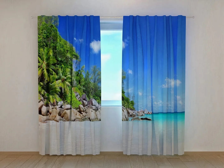 Aizkari ar Seišelu salas paradīzes piekrasti  Tapetenshop.lv