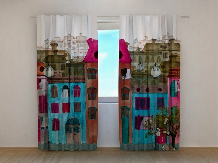 Aizkari bērnistabai ar apdruku - Krāsainās ieliņas - bez smaržas Tapetenshop.lv