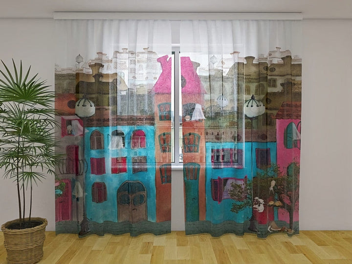 Aizkari bērnistabai ar apdruku - Krāsainās ieliņas - bez smaržas Tapetenshop.lv