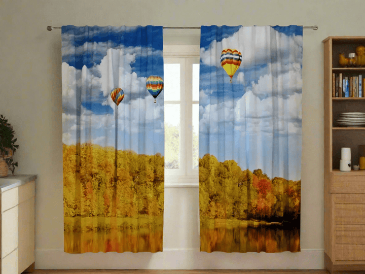 Aizkari uz pasūtījumu - krāsaini rudens skati ar gaisa baloniem Tapetenshop.lv
