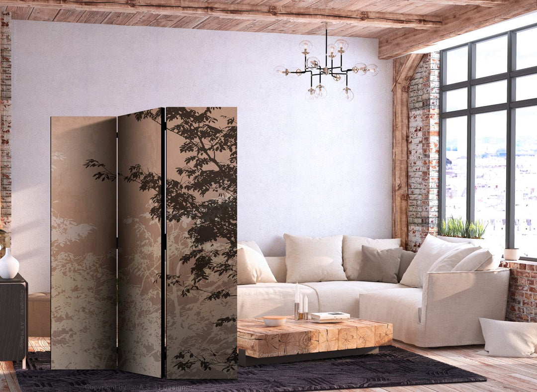 Aizslietnis - Gaiši un tumši brūni koku zari uz brūnā fona, 135x172cm ART