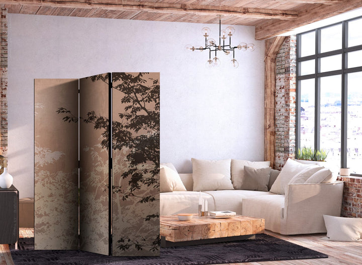 Aizslietnis - Gaiši un tumši brūni koku zari uz brūnā fona, 135x172cm ART