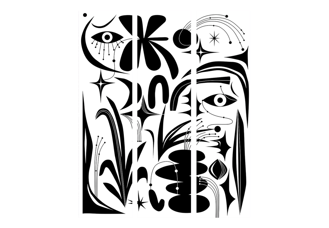 Aizslietnis - melnas, ģeometriskas un ziedu formas, 135x172 cm ART