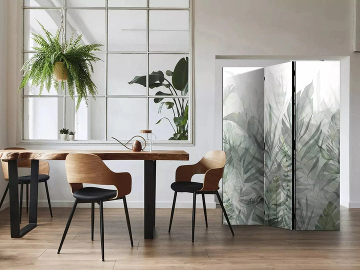 Aizslietnis - Savvaļas pļava - zaļas lapas uz balta fona, 135x172 cm ART