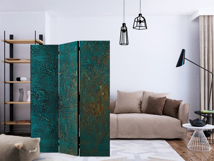 Aizslietnis - Tirkīza abstrakta tekstūra ar zelta akcentu, 135x172 cm ART