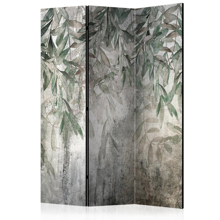 Dekoratīvais aizslietnis ar zaļam lapām uz betona faktūras, 3 daļas ART