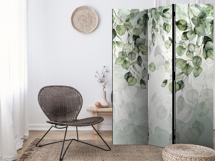 Aizslietnis istabai - Zaļas lapas uz balta fona, 135x172 cm ART