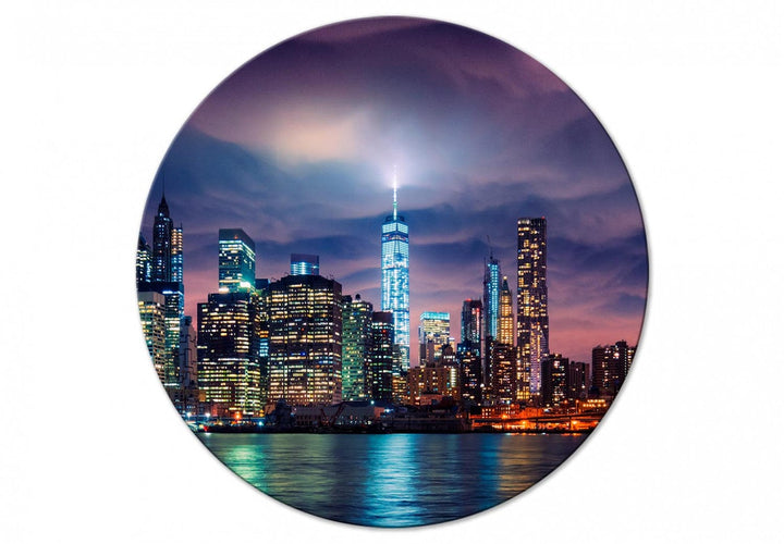 Apaļa glezna ar Ņujorku (Deluxe) - Pilsēta naktī - 148622 G-ART