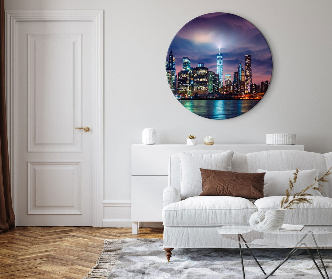 Apaļa glezna ar Ņujorku (Deluxe) - Pilsēta naktī - 148622 G-ART