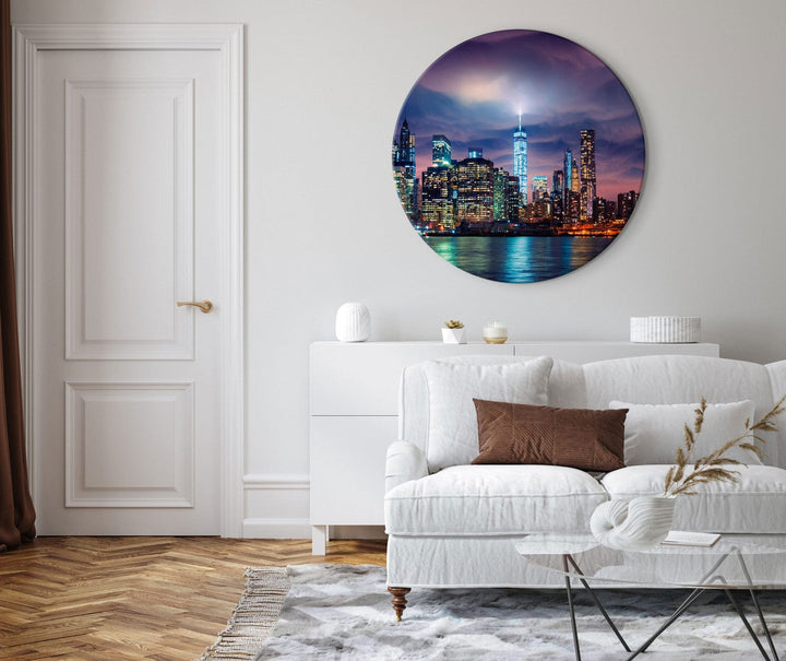 Apaļa glezna ar Ņujorku (Deluxe) - Pilsēta naktī - 148622 G-ART