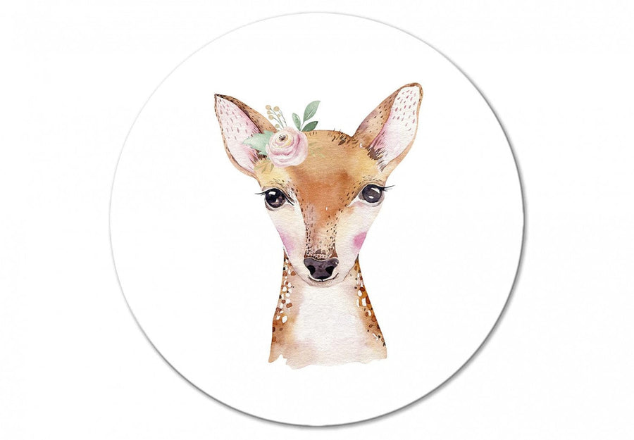 Apaļa glezna bērnistabai - Smaidošs briedis ar mazu pušķi, 148668 G-ART