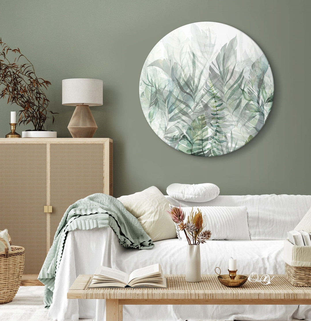 Apaļa formāta glezna - Ainava ar zaļām lapām - 148671 G-ART