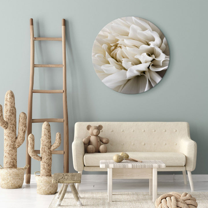 Apaļa glezna (Deluxe) - Balts zieds siltā krēmkrāsas gaismā - 148737 G-ART