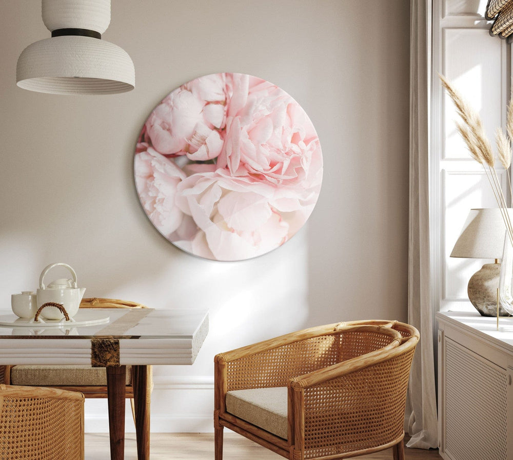 Apaļa glezna - Gaiši rozā peonijas - pušķis pasteļkrāsāsās, 148687 G-ART