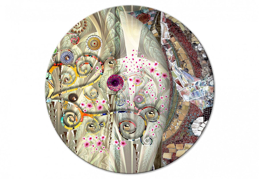 Apaļa glezna - Gustava Klimta stila abstrakcija ar ziediem - 148766 G-ART