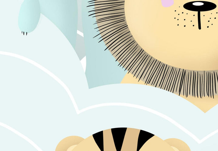 Glezna bērnistabai - lauva, tīģeris, lācis un zaķis mākoņos, 148704 G-ART