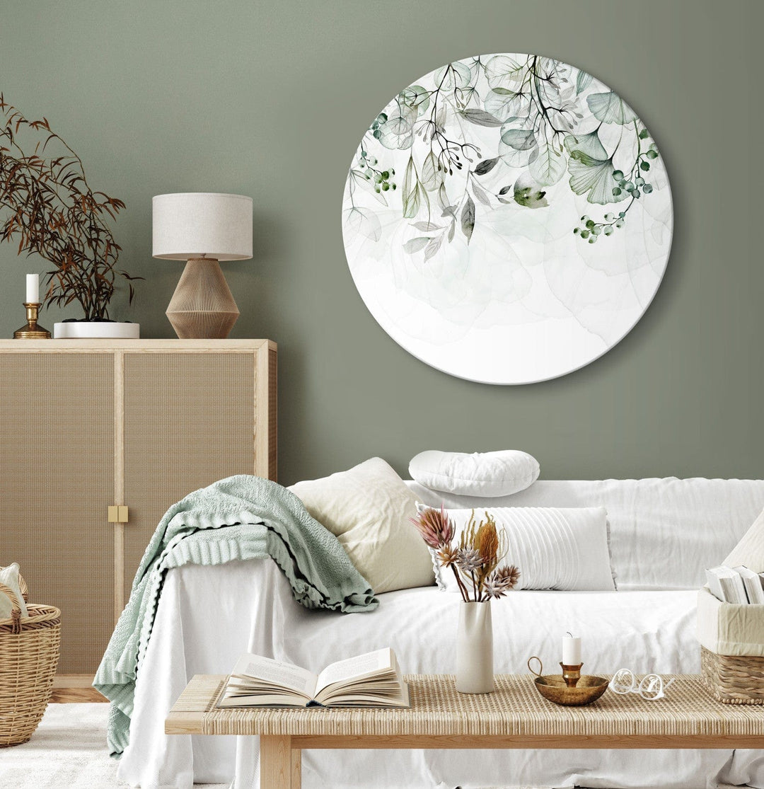Apaļa glezna (Deluxe) - Lapas gaiši zaļā krāsā - 148675 G-ART