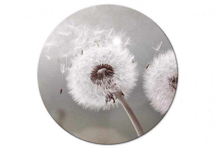 Apaļa glezna (Deluxe) - Pienenes uz silti pelēka fona - 148609 G-ART