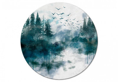 Apaļa Glezna (Deluxe) - Skujkoku meža miglaina ainava ar putniem, 148669 Tapetenshop.lv