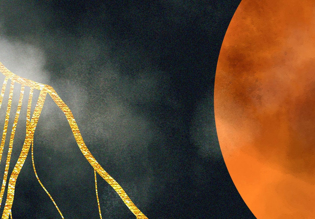 Apaļa glezna - Abstraktais saullēkts virs zelta virsotnēm, 148714 G-ART