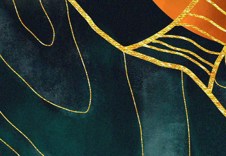 Apaļa glezna - Abstraktais saullēkts virs zelta virsotnēm, 148714 G-ART