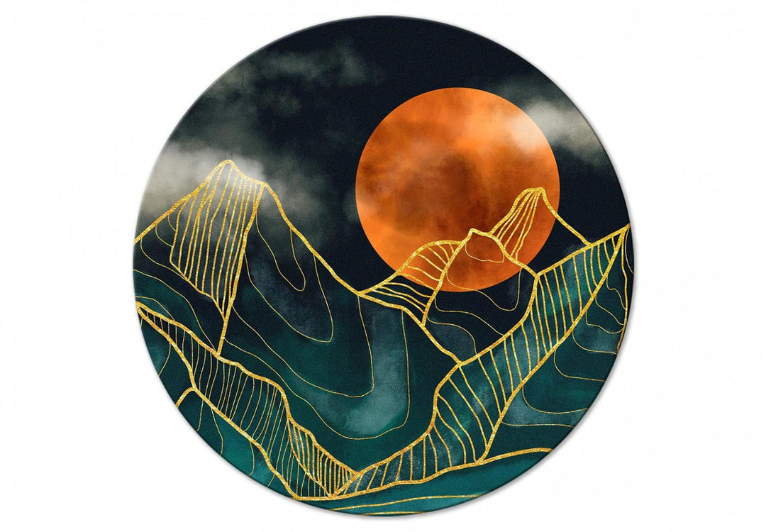 Apaļa glezna - Abstraktais saullēkts virs zelta virsotnēm, 148714 G-ART