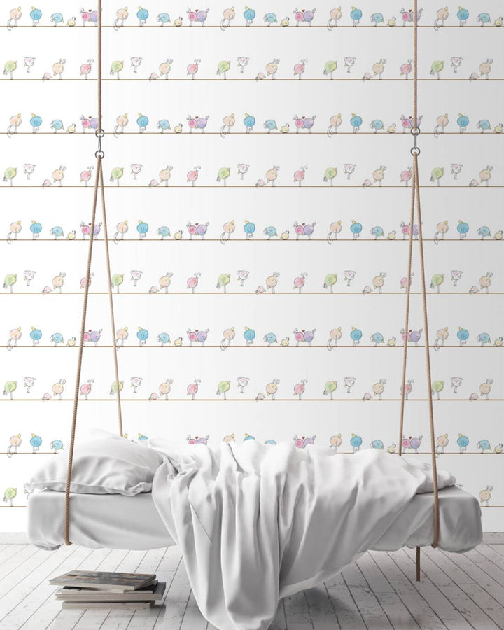 Bērnu tapetes akvareļu krāsās un jautriem putniem, 381371, Bez PVC 🌿 AS Creation