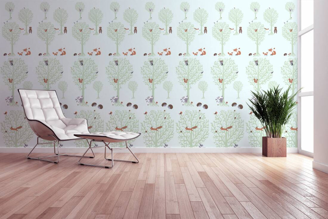 Bernu tapetes ar meža dzīvniekiem zaļā krāsā, 381342, Bez PVC 🌿 AS Creation