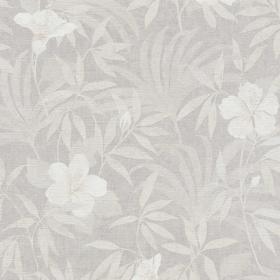 Džungļu tapetes, džungļi un hibiskusa ziedi - pelēkā krāsā, 1346574 Tapetenshop.lv