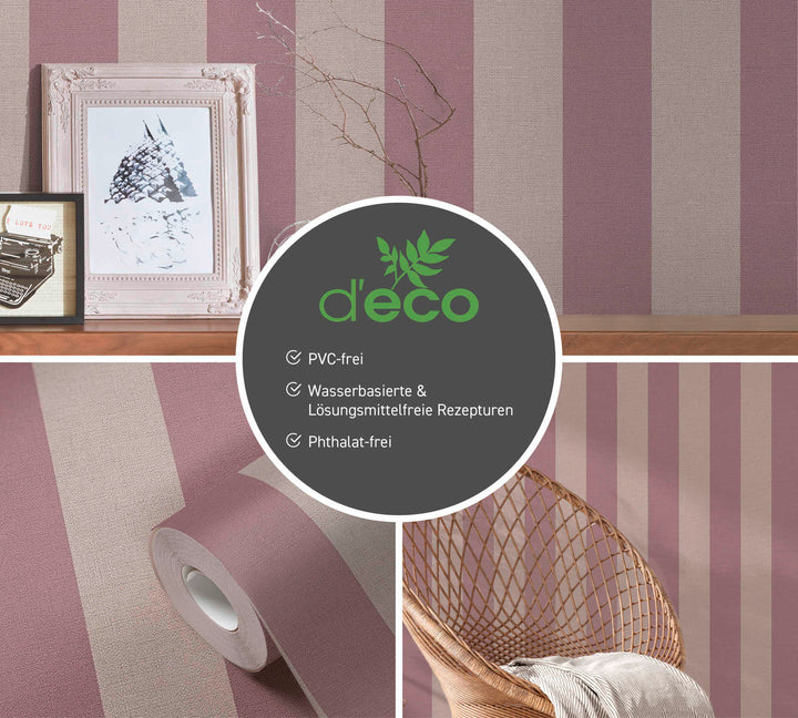 Ekoloģiskas svītrainas tapetes, bez PVC: violetos toņos - 386654 AS Creation