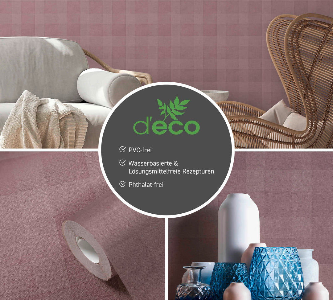 Ekoloģiskas tapetes ar rūtainu rakstu, bez PVC: violetas, 386645 AS Creation