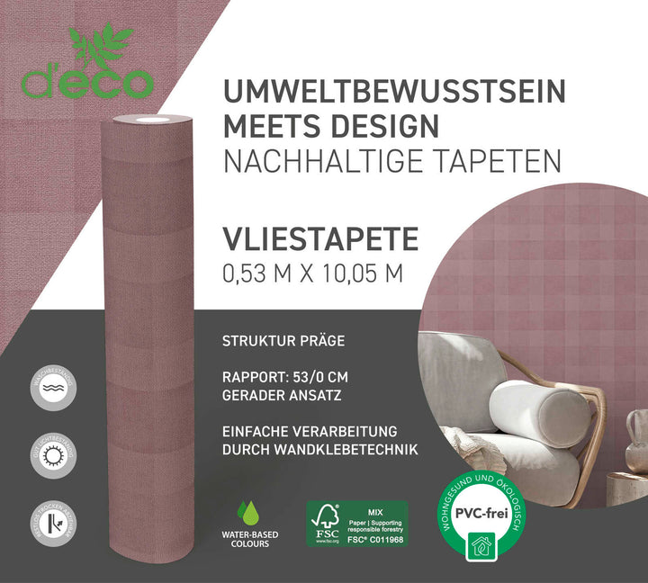 Ekoloģiskas tapetes ar rūtainu rakstu, bez PVC: violetas, 386645 AS Creation